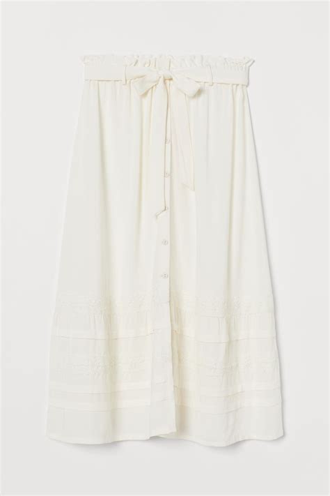 Lace-trimmed skirt - High waist - Midi - Natural white - Ladies | H&M IN