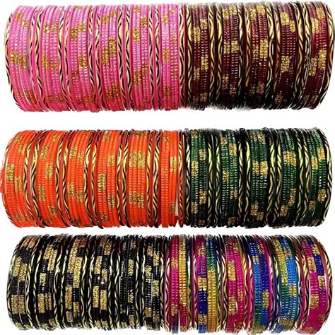 Buy DREAMY DESIGNS GLASS BANGLES SET PO144 (ORANGE, 2.2 INCHES) at ...