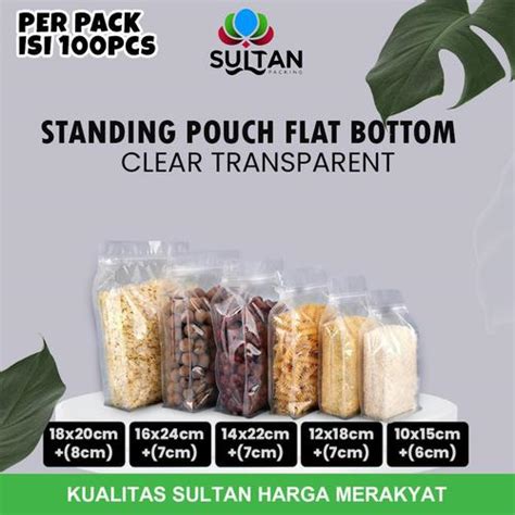 Jual STANDING POUCH FLAT BOTTOM CLEAR TRANSPARENT - KEMASAN SNACK BUBUK ...