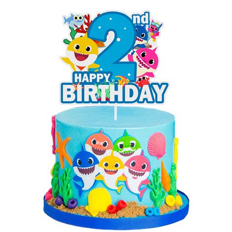 Buy APOWUS Taric Baby Shark 2nd Birthday Cake Topper Online at ...