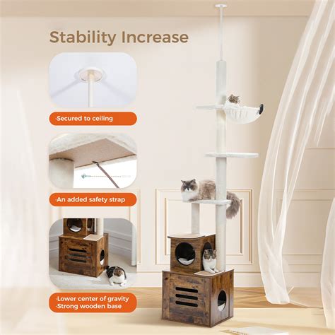 Pefilos 90"-110" Adjustable Height Cat Tree Tower Floor-to-Ceiling ...