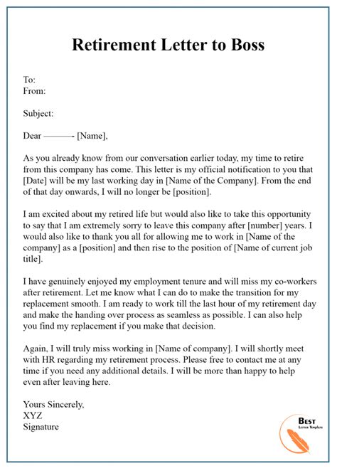 7+ Free Retirement Letter Template - Format, Sample & Example
