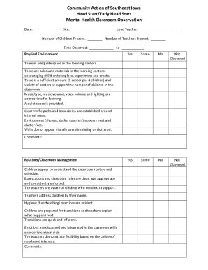 Fillable Online Mental Health Classroom Observation Fax Email Print ...