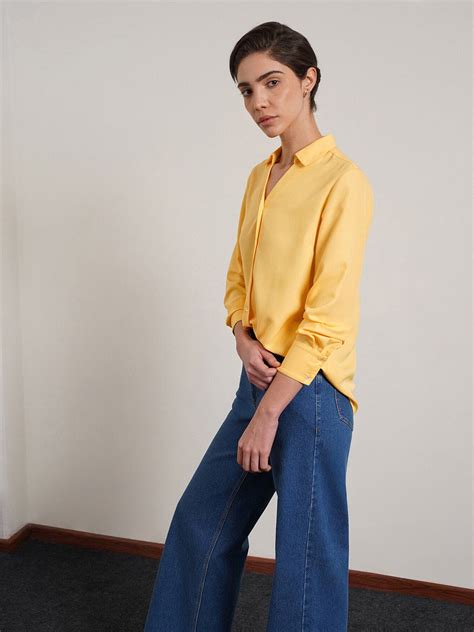 Buy Yellow Spread Collar Shirt Online | FableStreet