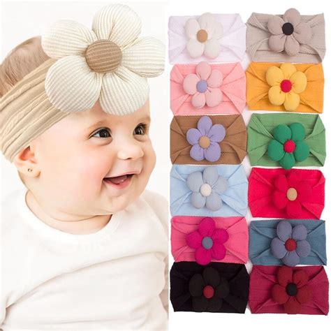 BAKEFY - 6 Kids Soft Elastic Hairband Large Flower Baby Headband Infant ...