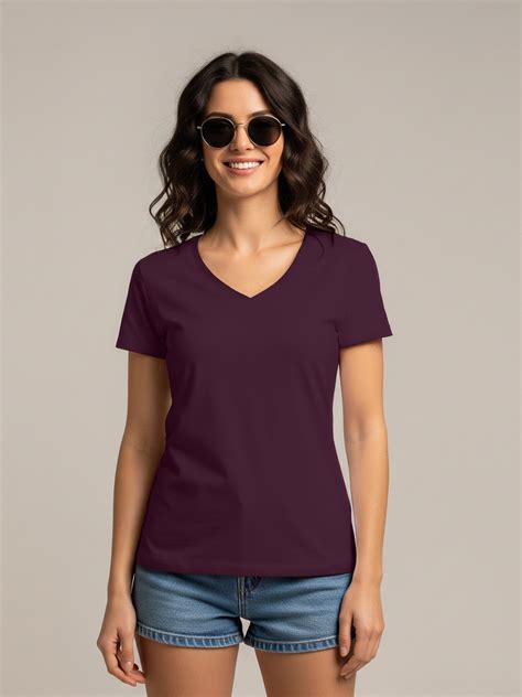 Wine Plain V-Neck Regular Fit T-Shirt – Juneberry