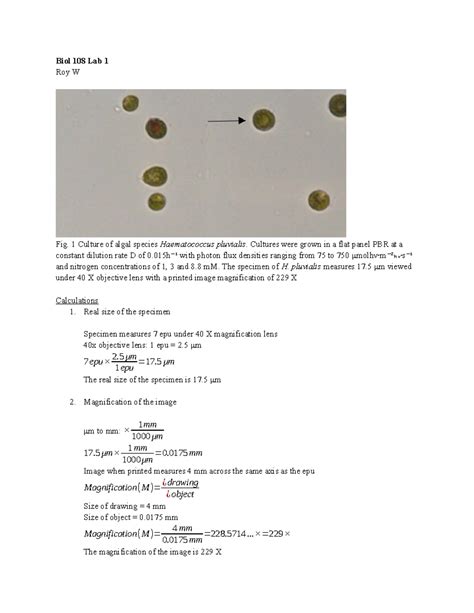 BIOL 108 LAB 1 - BIOL 108 Practical 1 - Biol 108 Lab 1 Roy W Fig. 1 ...