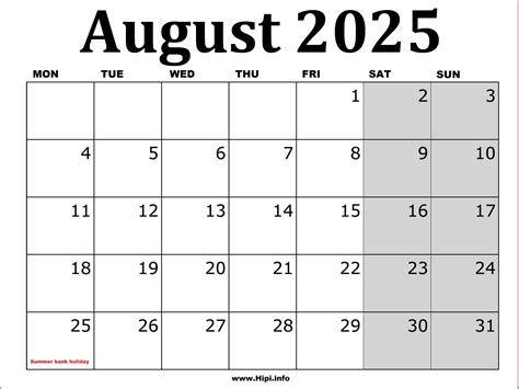 August 2025 Printable Calendar UK - Hipi.info