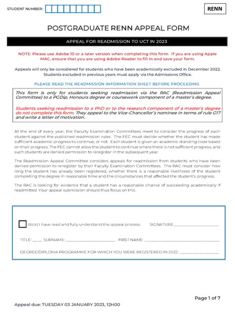 Postgraduate Readmission Appeal Form - Fill Out, Sign & Share Online ...