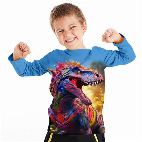 Boys 3D Dinosaur Tee Shirts Long Sleeve 3D Print Fall Winter Sports ...