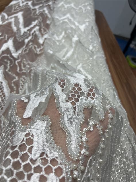 White Pearls lace beaded wedding dress - TOPONE FABRICS