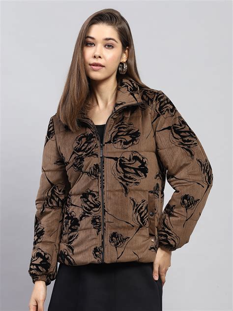 Buy Women Brown Printed Collar Full Sleeve Jacket Online in India ...