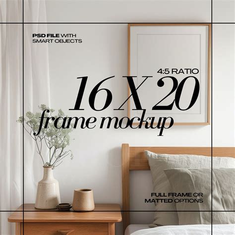 16x20 Frame Mockup PSD Modern Bedroom 4x5 Ratio Wood Frames Mock up ...
