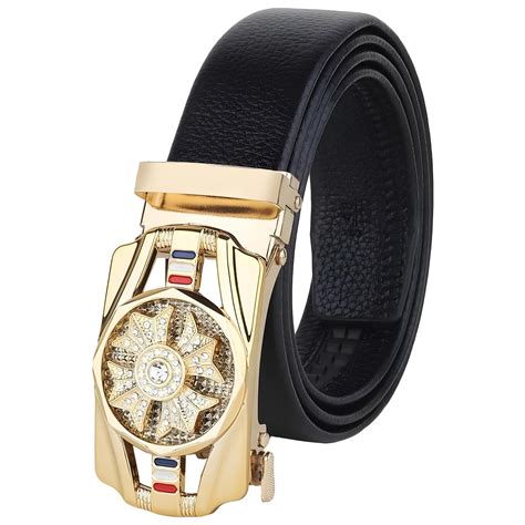 Buy Wizara Men's Black Watch Vegan Leather Belt | Auto Lock Buckle ...