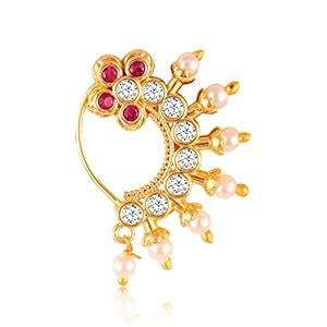 Buy Vighnaharta Gold Plated with Pearl Alloy and CZ stone Non Piercing ...