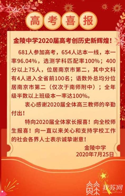 2020高考成绩出炉 南京各大高中喜报来了！