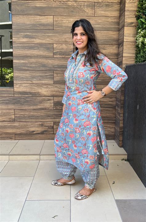 DESI SWAG -Carolina Blue Floral Printed Pathani Set - Ishnya