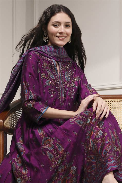 Buy Purple Printed Anarkali Suit Set Online at Biba India