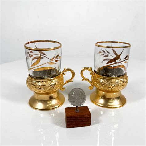 1970s Set of Two Fancy Gold Leaf Glass Demitasse Turkish Tea Mugs ...