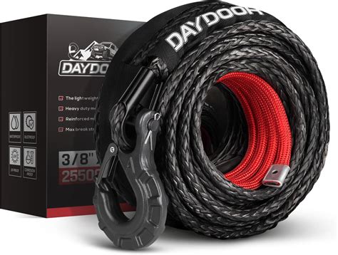 DAYDOOR 3/8'' x 92ft Synthetic Winch Rope, 25,500 Lbs Winch Rope Cable Kit, Winch Line ...