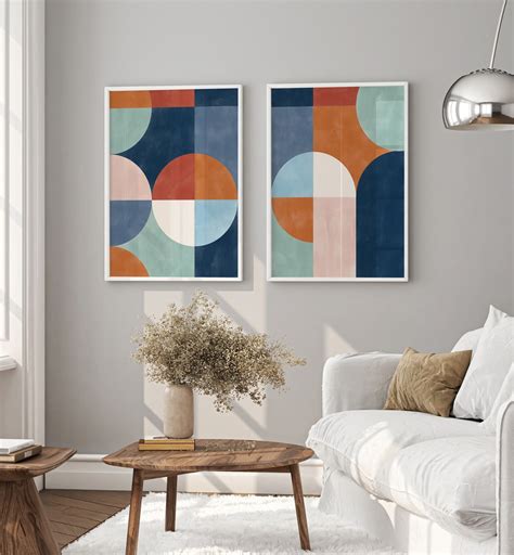 Vivid Geo Shapes Set of 2 Abstract Paintings – Asianmonk