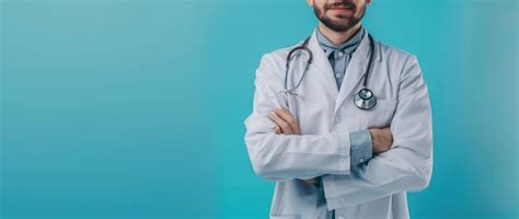 Half face view of make doctor wearing apron and stethoscope | Premium Photo