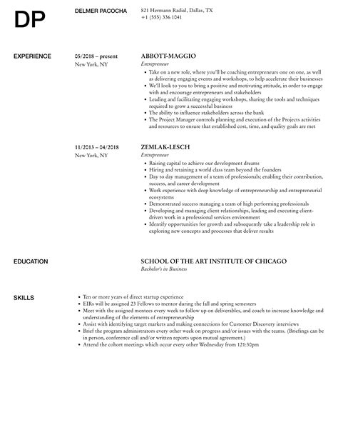 Entrepreneur Resume 的图像结果