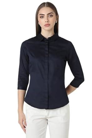 Van Heusen Women's Regular Fit Shirt (VWS4CRGFR36006_Navy M) : Amazon ...