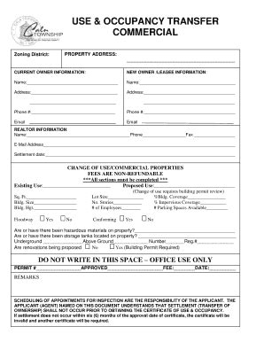 Fillable Online calntownship USE & OCCUPANCY TRANSFER COMMERCIAL ...