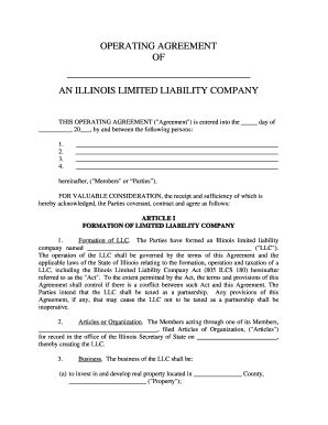 Illinois Limited Liability Company Operating Agreement - Blank Fillable ...