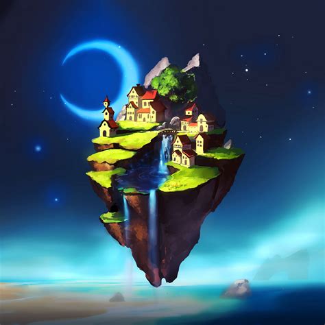 Download wallpaper 3415x3415 fantasy, island, city, waterfall ipad pro ...