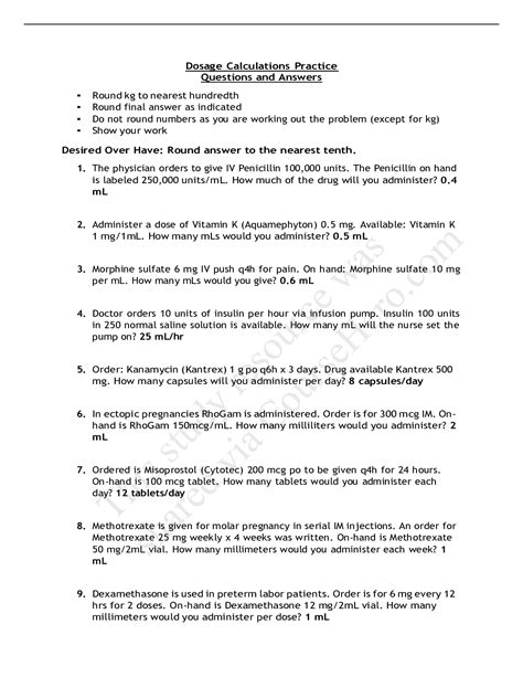 ATI Dosage Calculations Practice/Dosage Calculations Practice Questions ...