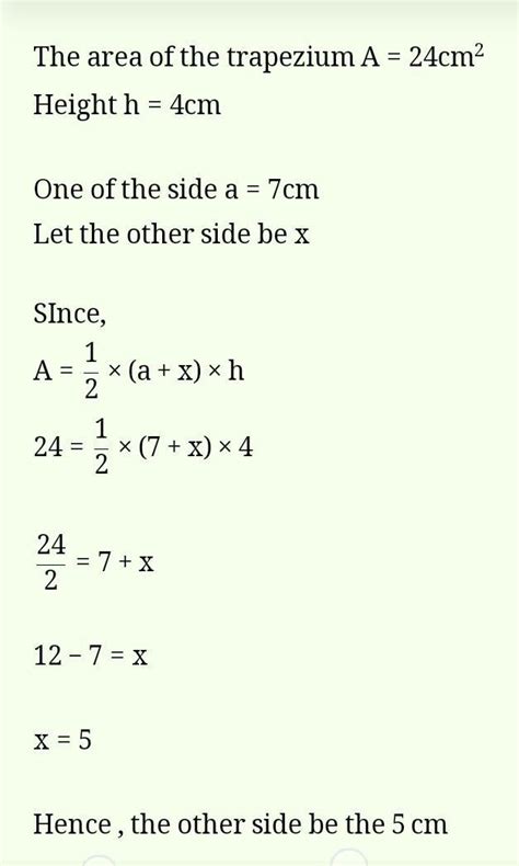 The area of a trapezium is 24 sq cm and the length of one of the ...