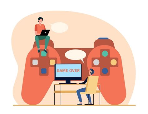 Cyber-Sport-Konkurrenten. Winzige Spieler spielen Online-Spiel bei ...