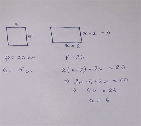 A rectangle and a square have the same perimeter of 2o cm . If the ...
