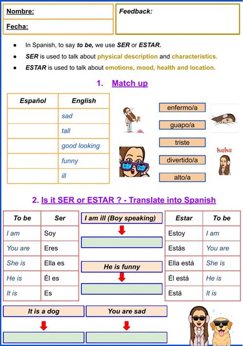 Ser vs Estar in Spanish Task Card Activity and Worksheet ...