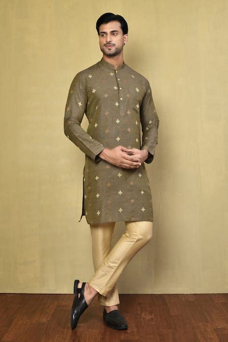 Buy Green , Satin Straight Plus Print Kurta With Pyjama For Men by ...