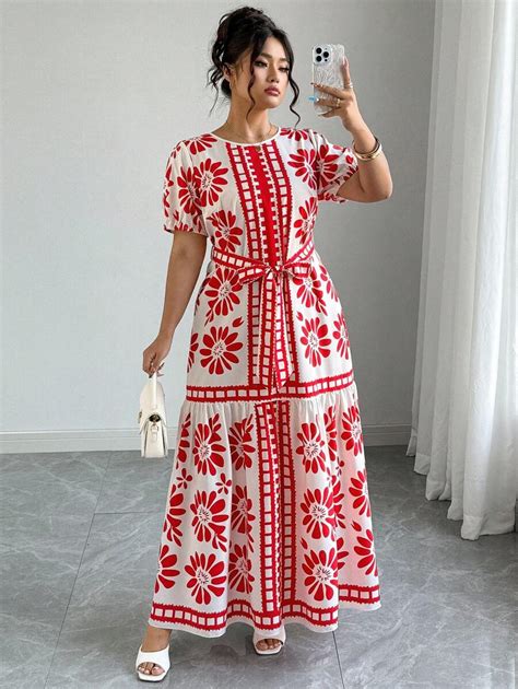 Elenzga Plus Size Round Neck Short Sleeve Dress, Fashionable For Summer ...