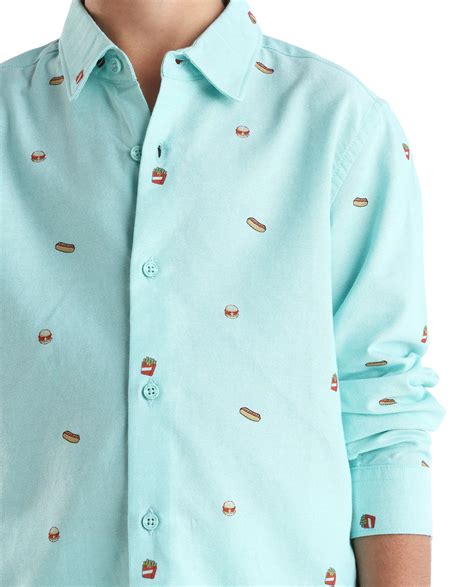 Rare Ones Kids Burg Turq Cotton Printed Button Closure Regular Fit Shi