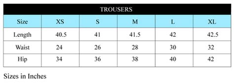 Size Chart - Trousers – Urth Label