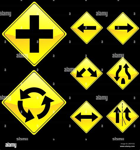 Vector Illustration of Eight Diamond Shape Yellow Road Signs Set 2 ...