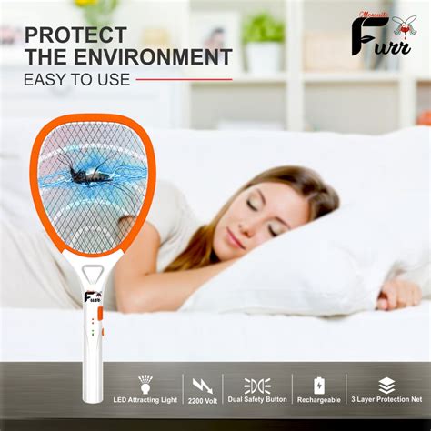 Mosquito Furr Rechargeable Mosquito Racket Fly Swatter Electric Insect ...