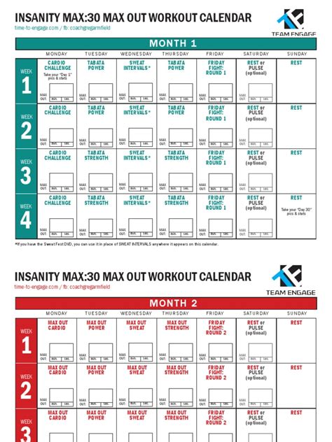 Printable Insanity Max 30 Calendar - Printable Templates