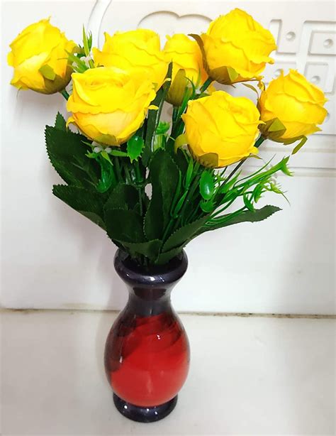 Buy Love Art Artificial Flower Bunch/Bouquet with Wooden Vase/Pot ...