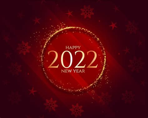 2022 happy new year red sparkling banner with snow flakes | Free Vector