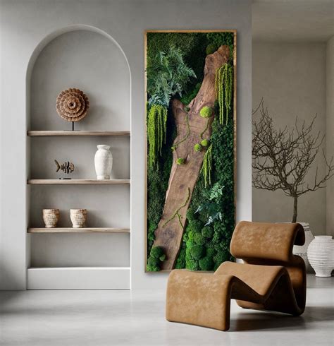 Custom made live edge olive wood moss wall art decor moss wall art ...