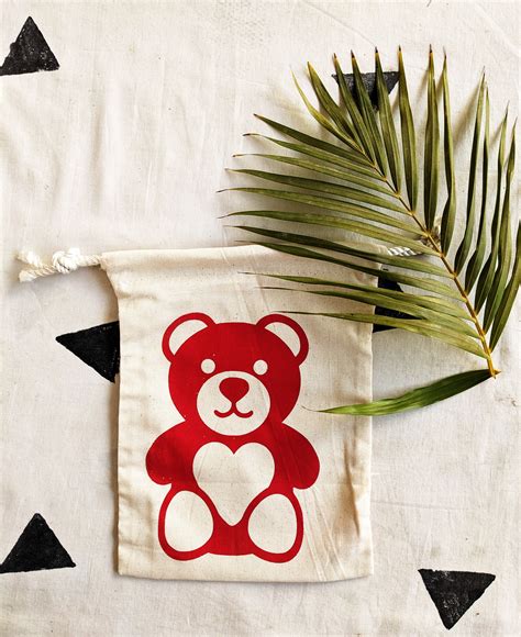 Deshkari Canvas White Potlis Bags with Red Teddy Bear Print for return ...