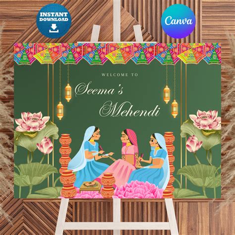 Mehndi Sign Template | Indian Wedding Welcome Sign – CreativeRino