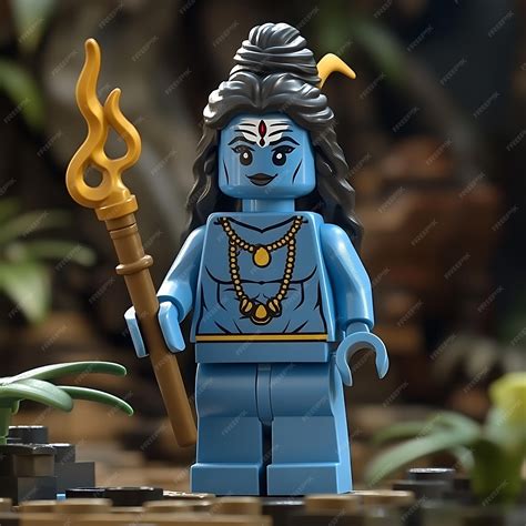 Lego Minifigure of Shiva the Hindu God of Destruction Holding a Trishul | Premium AI-generated image