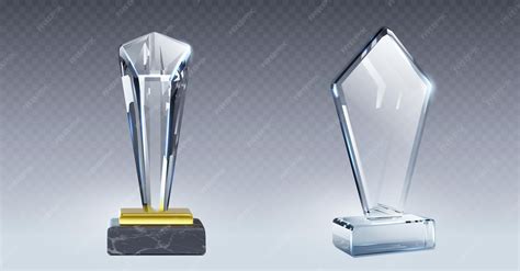Glass award mockup with empty transparent plate on base realistic ...